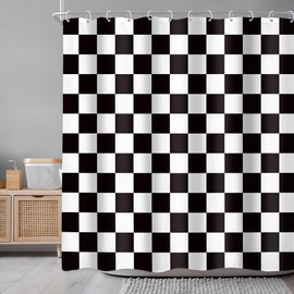 Newsely Checkered Shower Curtain 72Wx72L Inch Black and White Shower Curtain for Bathroom Kids Cute Retro Checkerboard Vintage Aesthetic Bathroom Set Modern Waterproof Accessories Home Decor