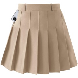 SANGTREE Women's High Waisted Pleated Skater Tennis School A-Line Skirt Uniform Skirts with Lining Shorts Khaki2, US 3XL