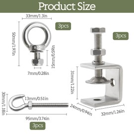 alwaiiz Stainless Steel C-Clamps Set of 9, C Clamp with Stainless Steel Hooks and Eye Bolts, Adjustable C Clamp for Woodworking and Welding