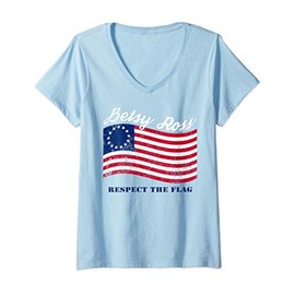 Womens USA Vintage Betsy Ross American Flag Shirt Art-13 Stars Flag V-Neck T-Shirt