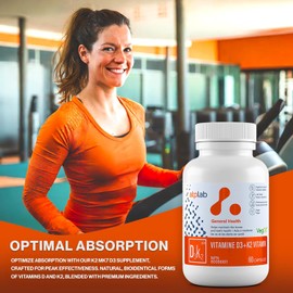 ATP LAB - Vitamin D3 K2 60 Capsules - K2 MK-7 D3 Vitamin Supplement - Healthy Bones, Healthy Teeth, Healthy Muscle - Vit K2 D3 Supplement - Vegan D3 K2