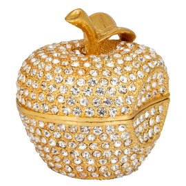 QIFU-Hand Painted Enameled Gold Apple Diamond Decorative Hinged Jewelry Trinket Box Unique Gift for Home Decor