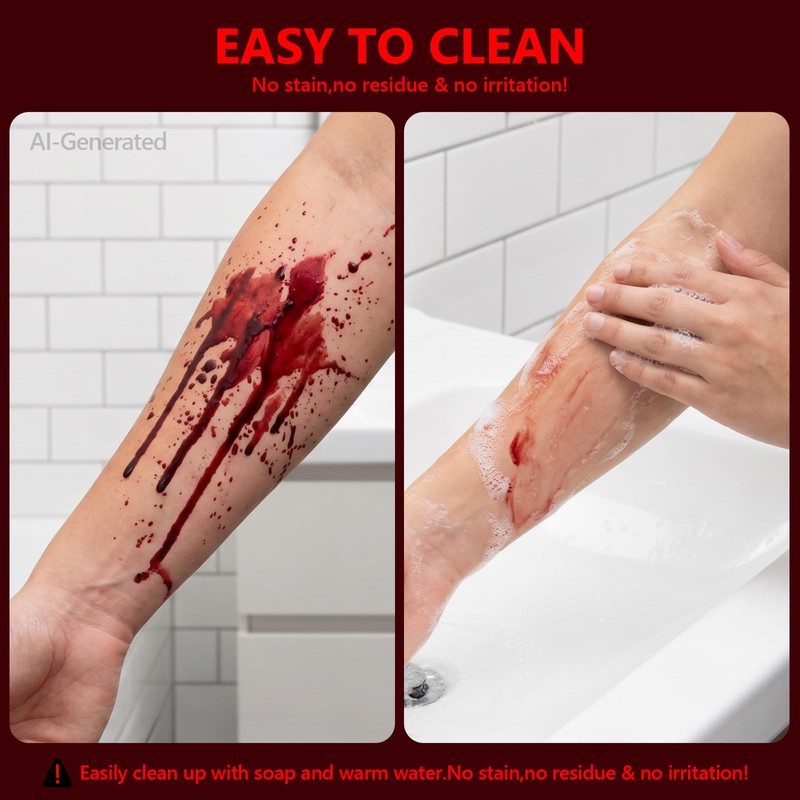 3PCS Halloween Fake Blood SFX Makeup Kit,Realistic Fake Blood for