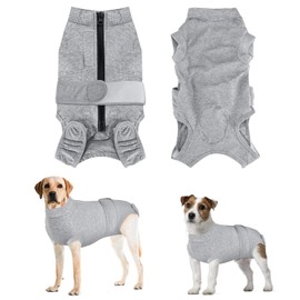 Lukovee Dog Surgery Recovery Suit, Dog Cone E-Collar Alternative After Surgery with Zipper, Pet Recovery Shirt Dog Abdominal Wounds Bandages Preventing Licking Spay Suit for Female Male Dog (GY,S)