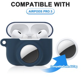 2 in 1 Soft Silicone Case Compatible with AirPods Pro 3 and AirTag, Shockproof Protective Skin Cover for AirPods Pro 3 with Keychain & Data Cable Lanyard for Men Women
