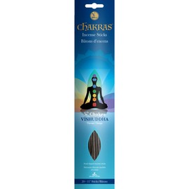 7 Chakras - 5 Vishuddha - Throat - Communication - Primary Aromas are Frankincense & Peppermint - 11 inch - 35 Grams - 60 Minutes - 100% Natural Hand Dipped Incense Sticks