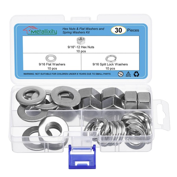 METALLIXITY Hex Nuts Assortment Kit (9/16"-12 Hex Nuts with 9/16