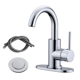 RKF Single-Handle Swivel Spout Bathroom Sink Faucet with Pop-up Drain with Overflow and Supply Hose,Bar Sink Faucet,Small Kitchen Faucet Tap,Chrome Polished,BF3501P-CP2