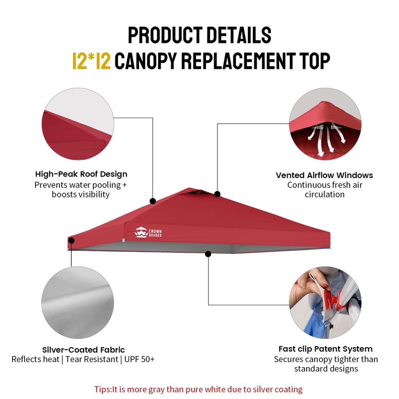 CROWN SHADES 12x12 Canopy Replacement Top - Only Compatible with