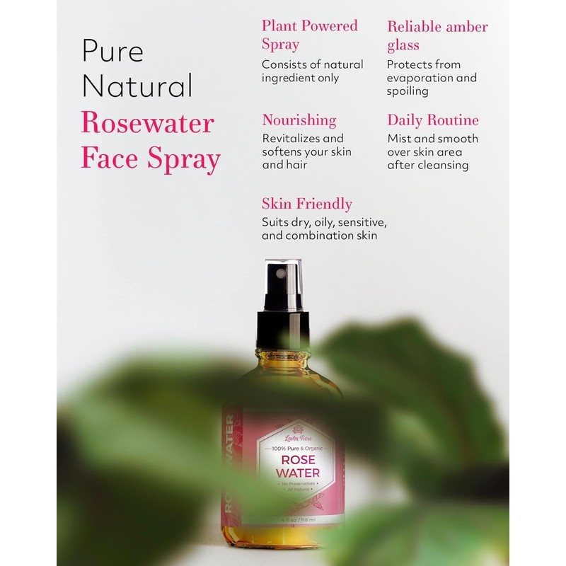 Rose Water Spray for Face by Leven Rose - Pure