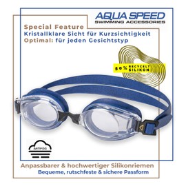 Aqua Speed Lumina Optical Swimming Goggles with Prescription | Dioptres: -1.5 to -8.0 | Anti-Fog | Super Fit | Includes 5 x Nose Bridge and Sturdy Box, Size: -4.5, Colour: Lumina/Azure Dotted/Untinted