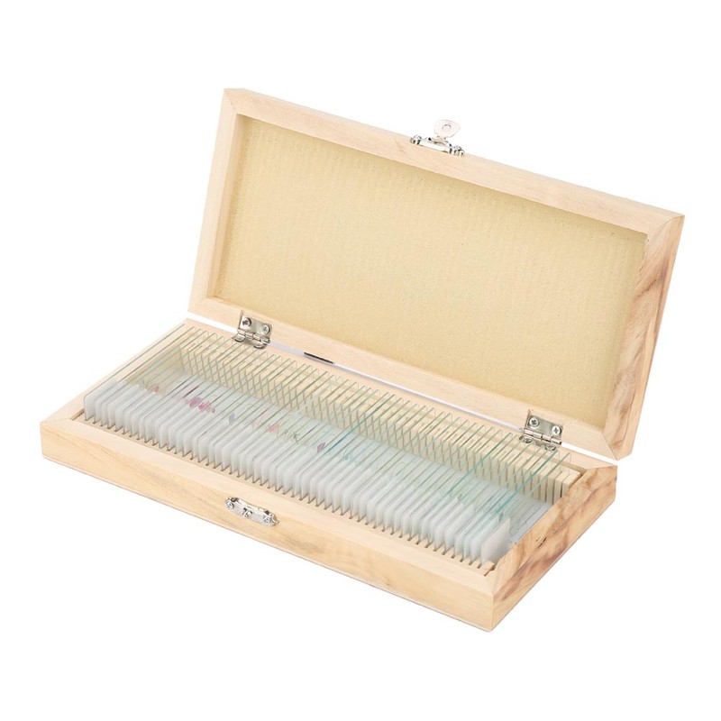 50pcs Biology Glass Prepared Microscope Slides Lab Specimens With Wood