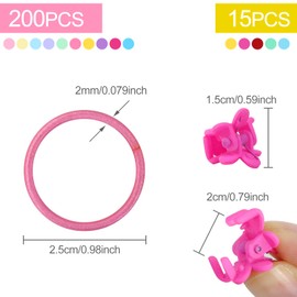 Hanyousheng 200Pcs Multicolor Elastic Hair Bands, Girls Hair Bands, Ponytail Holders with 15Pcs Mini Hair Clips