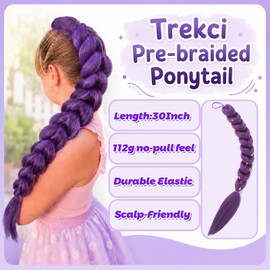 Purple Braided Ponytail Pre-Braided Synthetic Hair 30Inch Easy Tie-on