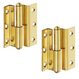 Gedotec Furniture Hinge Brass Room Door Hinge Cranked Door Hinge for Screwing - H1919 | Screw-On Hinge Length 50 mm | Crank D 7.5 mm | Stop: Left | Pack of 2 - Screw-On Tape for Doors