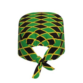 Jamaica Jamaican Flag Prints Working Cap Scrub Cap with Sweatband Adjustable Unisex Women Tie Back Hat Nurse Surgical Caps