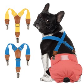Pet Soft Dog Suspenders 2 Pieces Female Dog Diaper Suspenders for Dogs Diaper Keeper Suspender for Doggy Skirt, Dress, Diapers (Gold & Blue, XS/S)