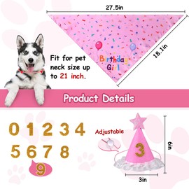 Yicostar Dog Birthday Decorations, Dog Birthday Hat with Numbers, Girl Dog Birthday Bandana Set for Large Medium Small Dogs, Dog Birthday Present, Pet Supplies (Pink)