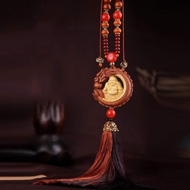 Car Hanging Decor Dangling Ornaments Auto Vehicle Rearview Mirror Pendant Crystal Lotus Amulet Pray for Luck Safety (Laughing Buddha)