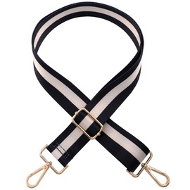 Beemorita Cute Crossbody Purse Strap for Women Girls, Replacement Bag Belt Strap for Purse Handbag Guitar Camera, Stripe Adjustable Canvas Wide Shoulder Strap for Men, with Golden Hooks（Black & Beige）