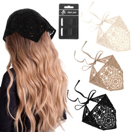 Ouligay 3PCS Crochet Bandana Headbands Hollow Crochet Triangle Head Scarf for Women Girls Head Kerchief Styling Decor Solid Color