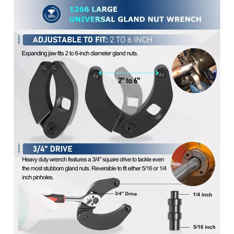 Unbranded Gland Nut Wrench, Adjustable Hydraulic Cylinder Spanner Wrench With