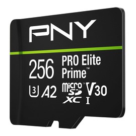 PNY 256GB PRO Elite Prime™ C10 U3 V30 A2 microSDXC Flash Memory Card – Ultra-Fast Speeds, Read 200MB/s, Write 150MB/s, 4K UHD, Full HD, UHS-I, for Smartphones, Drones, Action Cameras