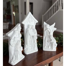 TenWaterloo White Nativity Scene Statues Set of 3, Center Piece 19 Inches High, Christmas Religious Decor with Holy Family, Angels, and The Three Wise Men