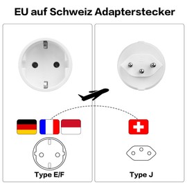 Switzerland/Liechtenstein to EU Adaptor Plug, Pack of 2, Swiss 3-Pin Plug to 2-Pin DE/FR/IT/ES Socket for Switzerland/Liechtenstein Visitors (DE to Switzerland White)