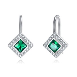 HOPEEZZ S925 Sterling Silver Green Zircon Stud Earrings for Women, Hypoallergenic Cubic Zirconia Earrings, Minimalist Elegant Jewelry Gift for Her