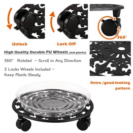2 Pack Heavy Duty Plant Caddy with Wheels - 11 Inch Metal Plant Stand with Rolling Wheels - Wrought Iron Plant Dolly for Indoor and Outdoor