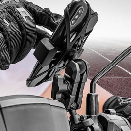 Handyhalterung aus Aluminiumlegierung mit 25 mm Kugelkopf-Adapter, kompatibel mit RAM-Halterungen, B-Größe, Doppelbuchsenarm und Fahrrad-Handyhalterung für 11,9 - 18,3 cm (4,7 - 7,2 Zoll) Smartphones