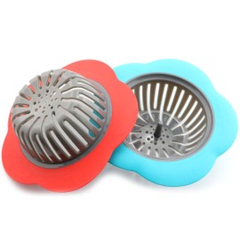 2-Pack Plastic Sink Strainer Kitchen Bathroom Tools Flower Shaped Anti Blocking Sink Drains Cover Filter 11.5x3.9cm (Blue + Red)