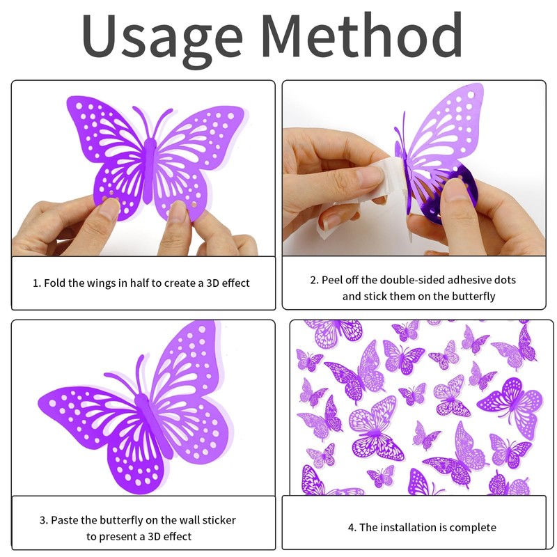 Butterfly Wall Decal,24 PCS Purpler Butterfly, Butterfly Party Decorations, Room
