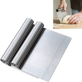 2 Pack Dough Scraper, Stainless Steel Bench Scraper for Baking, Multi-Purpose, Dishwasher Safe, with Measuring Scale, Cut Dough Bread Pastry Pizza Vegetables