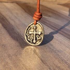 Cross Coin Leather Necklace Men - Gold Religious Pendant, Medallion Christmas Gifts, Catholic Jewelry, Mens Crosses, Women Gift for Husband, Christian Faith, Best Friend Protection (Gold)