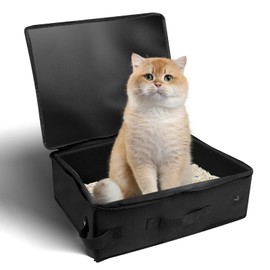 Cat Litter Box, Portable Enclosed Litter Box with Lid, Foldable Leakproof Travel Litter Boxes for Travel Hotel Stays and Road Trip, 600D Oxford Cloth (Black)