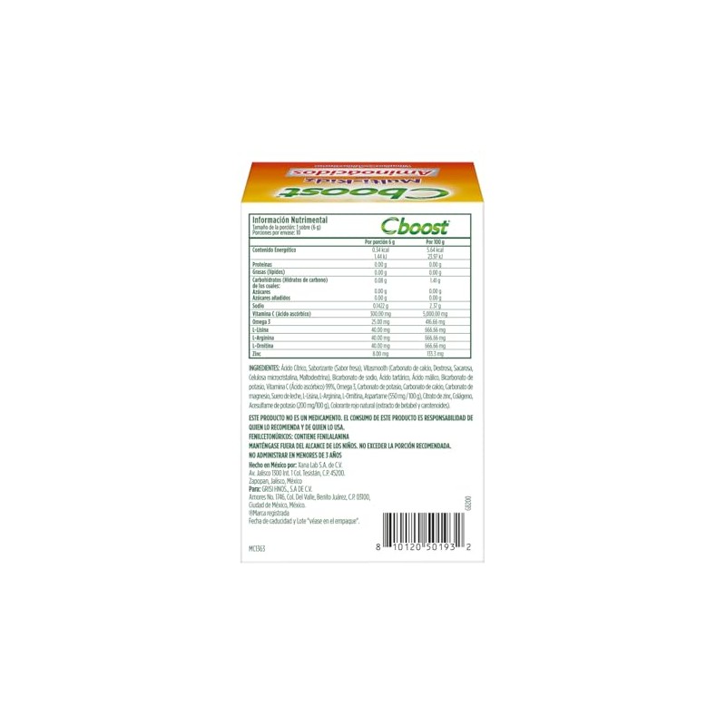 Cboost - Multi-Kidz, Suplemento Niños, Aminoácidos y Vitamina C, 10