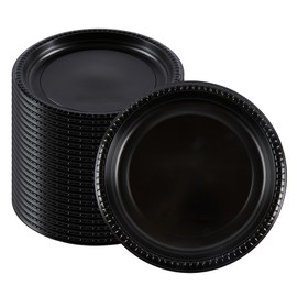 Restaurantware-RW Base 10.4 Inch Microwavable Food Plates, 100 Round Plastic Plates - Disposable, Heavy-Duty, Black Plastic Dinner Plates, Serve Hot And Cold Foods, For Restaurants And Cafes
