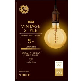 GE 36739 Vintage Style LED G40 Globe Light Bulb, Amber, Meandering Spiral