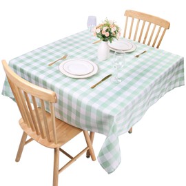 Gingham Tablecloths Polyester 55x55 Inch,Square Checkered Table Cloth Antiwrinkle for Home and Party Festive Decorations, Fabric Plaid Tablecloths(Light Green)