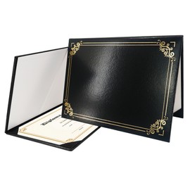 GraduatePro A4 Certificate Folder Golden Edge Certificate Holder Protective Cover Cardboard Diploma Document Cover Black