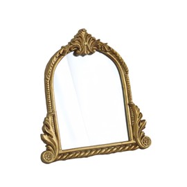 Small Gold Vintage Vanity Mirror with Stand, 10.5" x 9.5", Resin Carved Arch Table Mirror, Antique Decorative Mirror for Living Room, Bedroom, Dresser, Desktop Décor