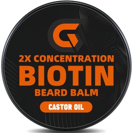 Bálsamo para barba con biotina 2X - Acondicionador y manteca veganos sin enjuague - Cera suavizante de bigote natural pura con aceite de ricino, espesante del vello facial, humectante,