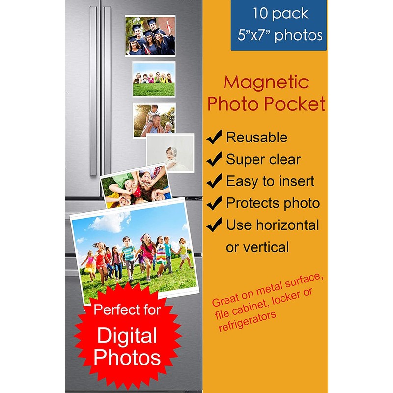 10 Pack 5"x7" Premium Magnetic Picture Pockets Frames Holds 5