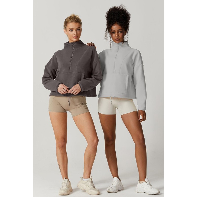 QINSEN Women Polar Fleece Sweatshirt Half Zip Long Sleeve Cozy