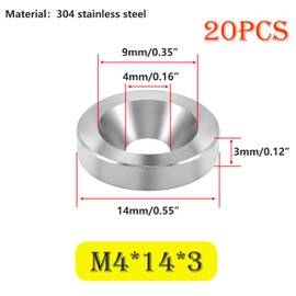 Ctyjia 20 PCS Countersunk Head Washer, 304 Stainless Steel Cup Washer M4x14x3mm Cup Head Gasket for Screw, Bolt