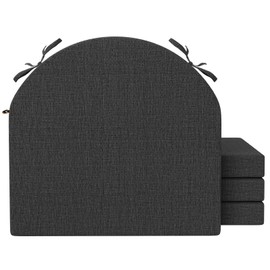 idee-home Chair Cushions for Dining Chairs, Kitchen Chair Pads Set of 4, D-Shaped Seat Cushions with Ties and Removable Cover for Indoor Dining Room, Non-Slip Bottom 17" x 16" x 2" Gray