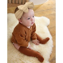 ZURLEFY Stretchy Headbands with Bows for Newborn, Infant and Toddler Girls, Beige Unisex Head Wraps (6 Pack, 03H-09)