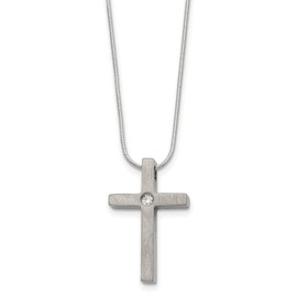 Auriga Fine Jewelry Mothers Day Mom Gift Titanium Brushed with Cubic Zirconia Cross Chain Necklace 18"